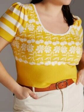 Maeve Yellow and White Floral Knit Top